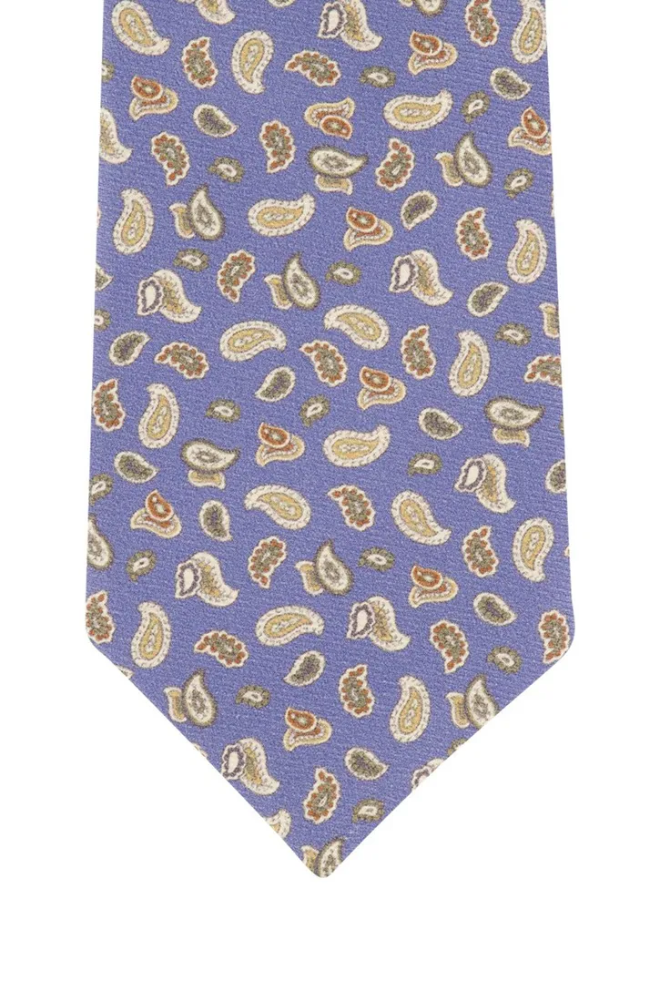 Profuomo blauwe stropdas beige print paisley