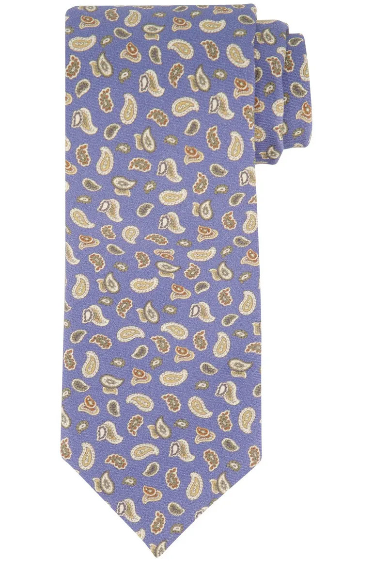 blauwe Profuomo stropdas beige paisley print