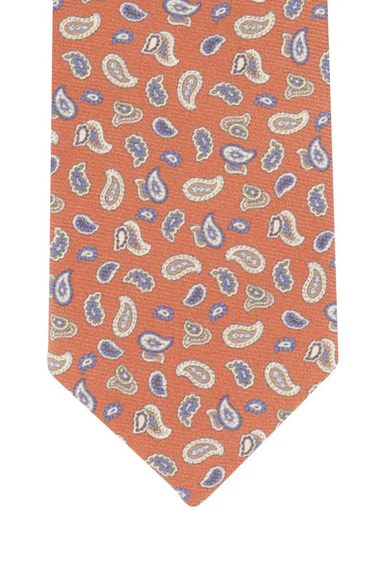 Profuomo oranje stropdas blauw printje