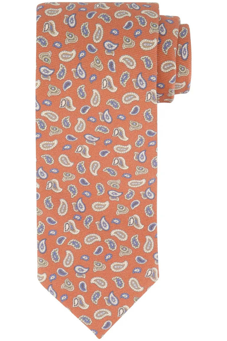 Profuomo oranje stropdas blauw printje
