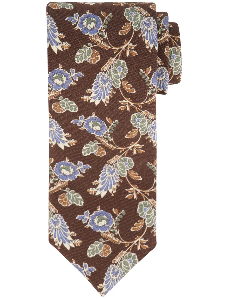 Profuomo stropdas bloemen print bruin