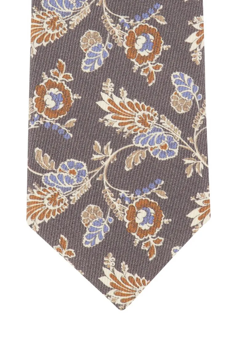 Profuomo stropdas bloemen print grijs