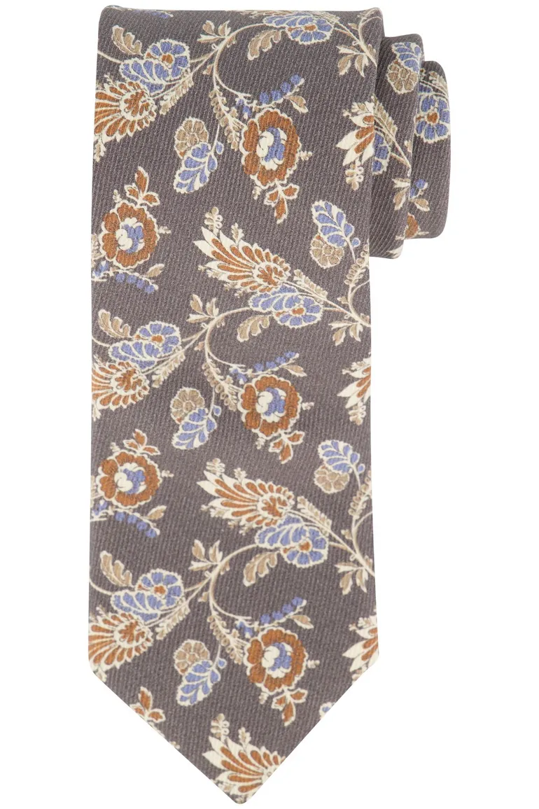 Profuomo stropdas bloemen print grijs