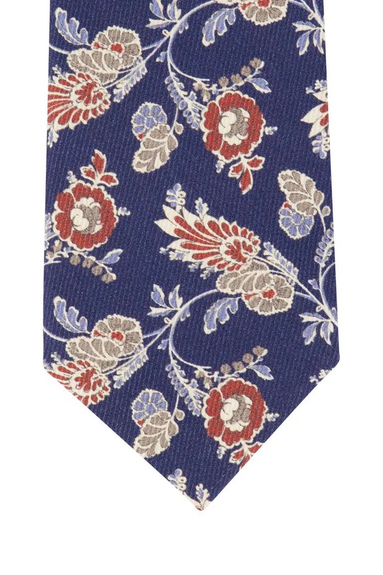 Profuomo stropdas bloemen print navy