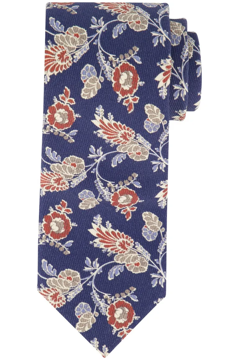 Profuomo stropdas bloemen print navy