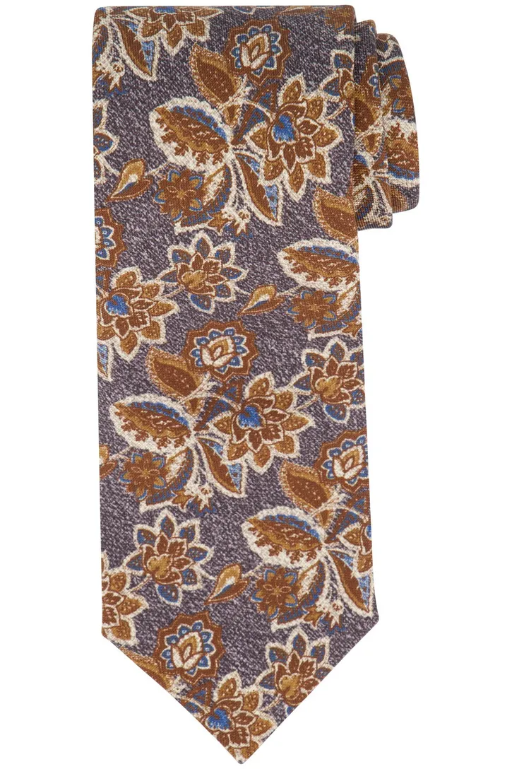 Profuomo stropdas bruin bloemen print