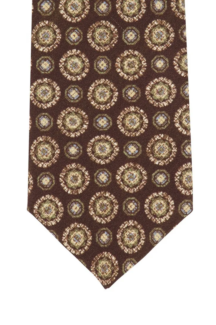 Profuomo bruine stropdas beige print
