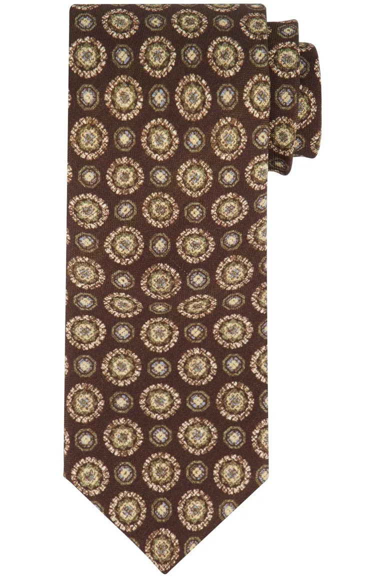 bruine Profuomo stropdas beige geprint
