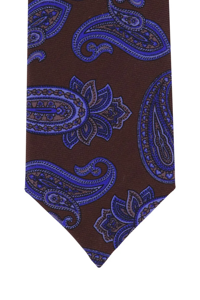 Profuomo stropdas bruin navy geprint