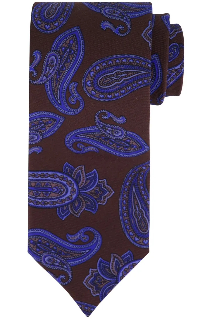 bruine Profuomo stropdas blauw printje