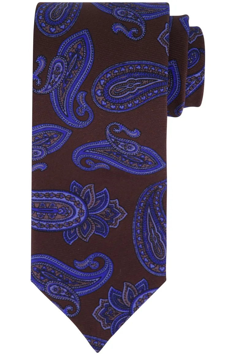 Profuomo stropdas bruin navy geprint