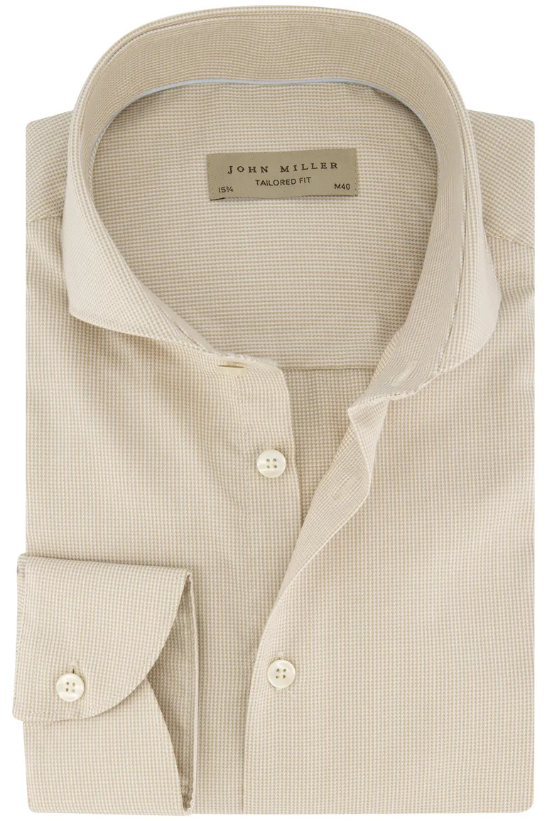 Beige John Miller business overhemd Tailored Fit normale fit geprint