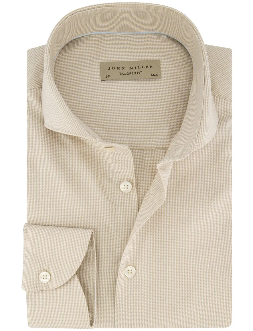 Beige John Miller business overhemd Tailored Fit normale fit geprint
