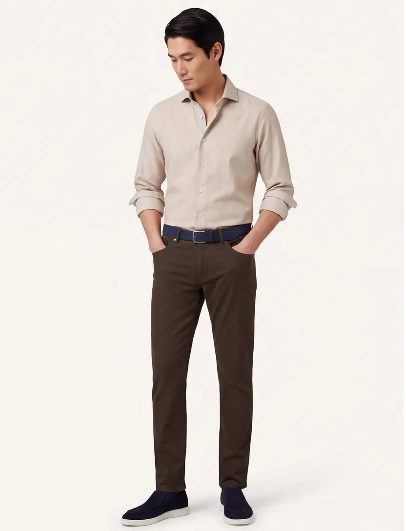 John Miller business overhemd Tailored Fit normale fit geprint beige
