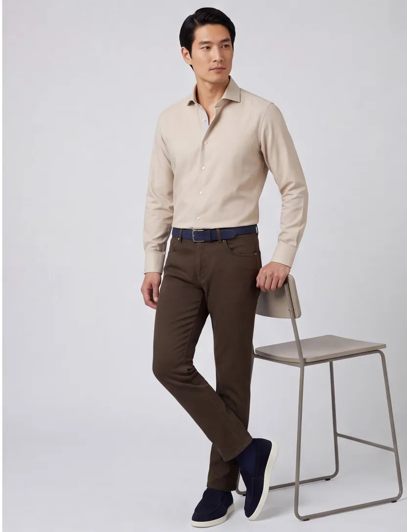 John Miller business overhemd Tailored Fit normale fit geprint beige