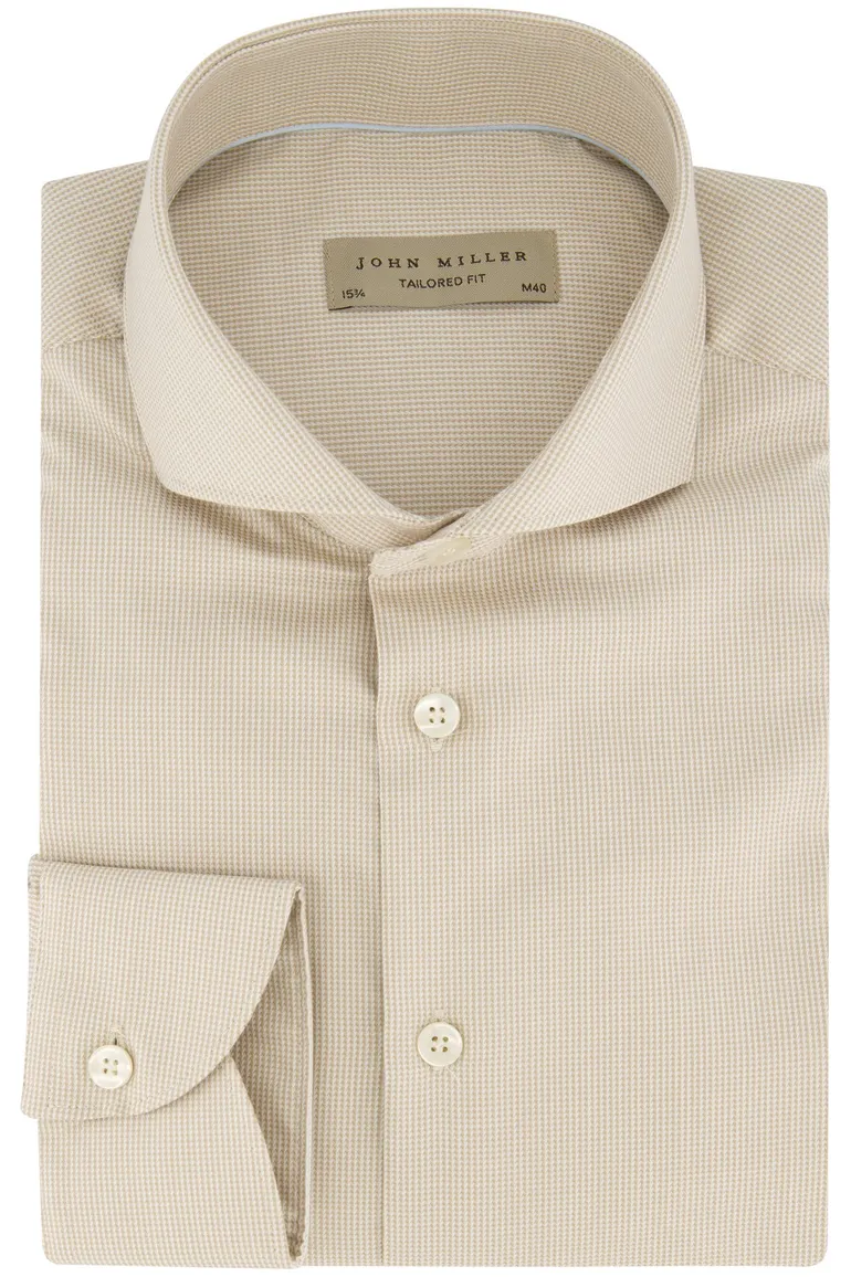 Beige John Miller business overhemd Tailored Fit normale fit geprint
