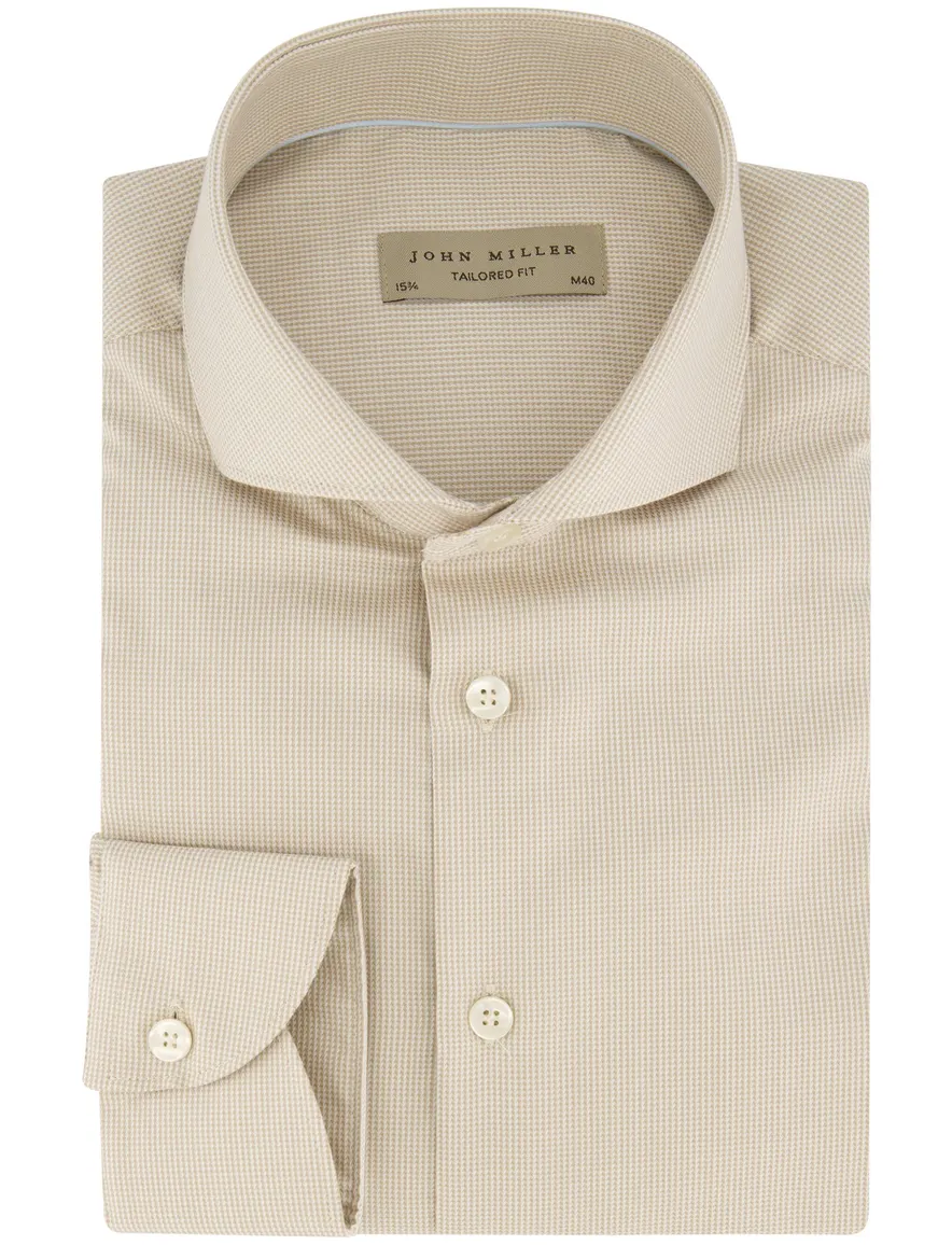 Beige John Miller business overhemd Tailored Fit normale fit geprint