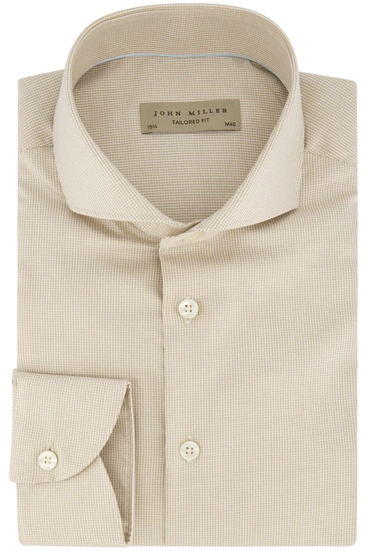 John Miller business overhemd Tailored Fit normale fit geprint beige