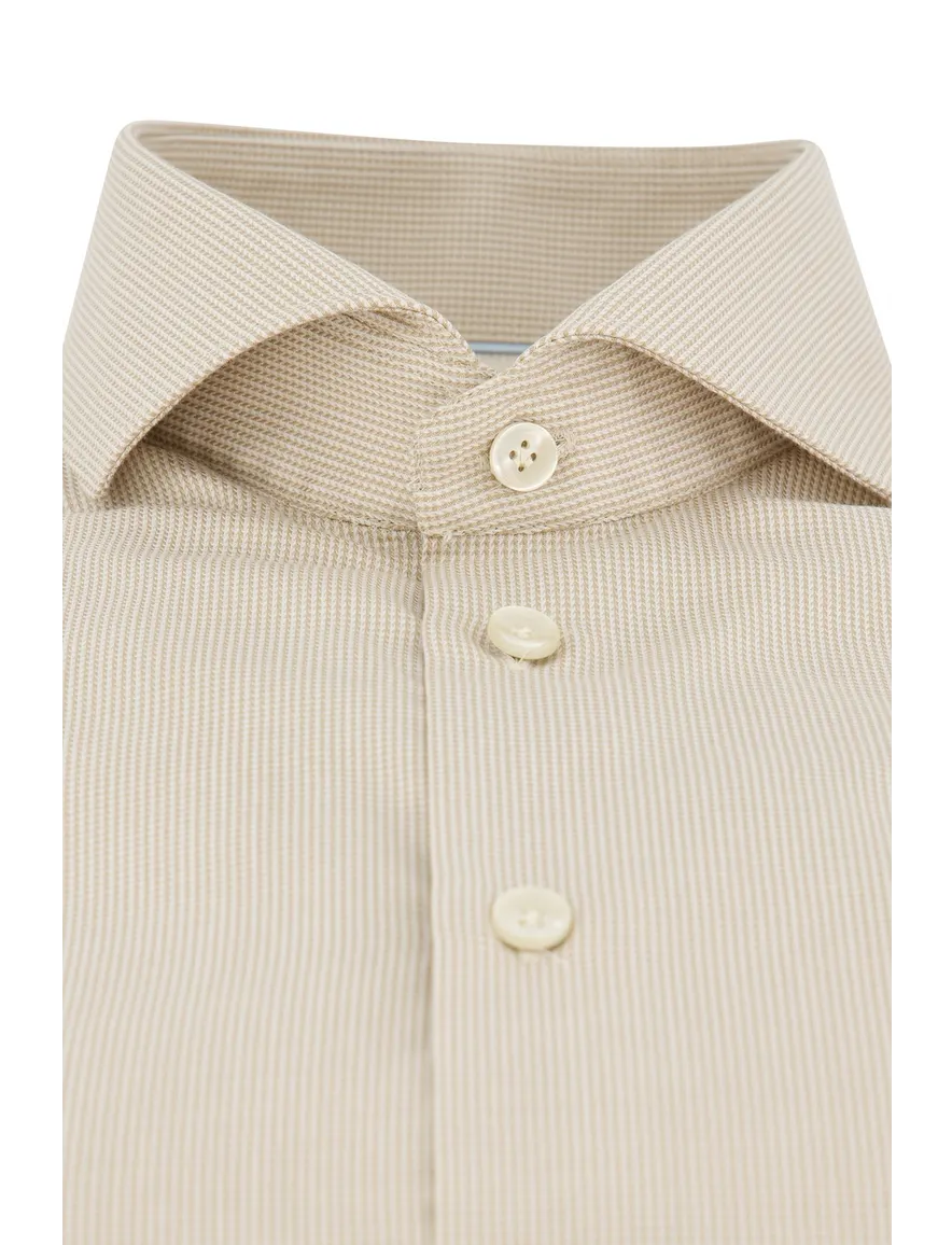 Beige John Miller business overhemd Tailored Fit normale fit geprint