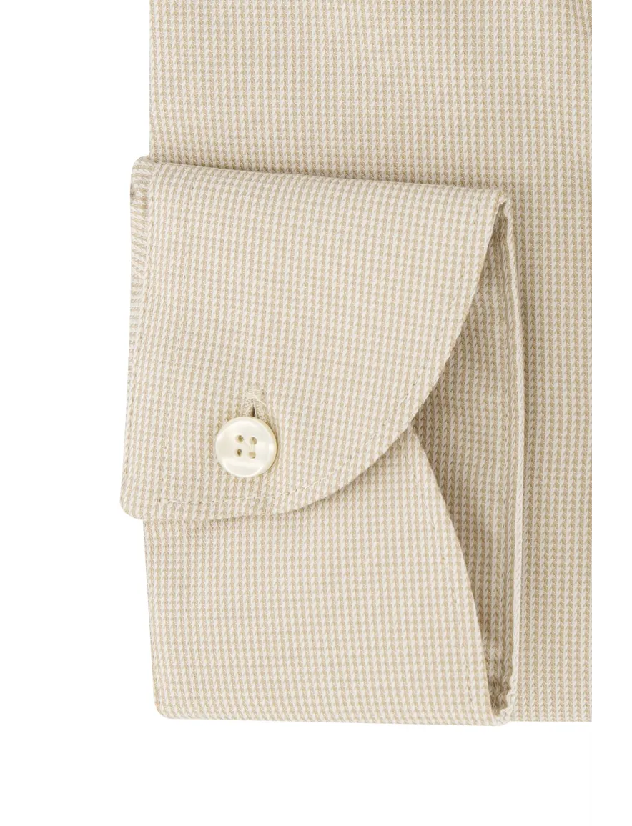 Beige John Miller business overhemd Tailored Fit normale fit geprint