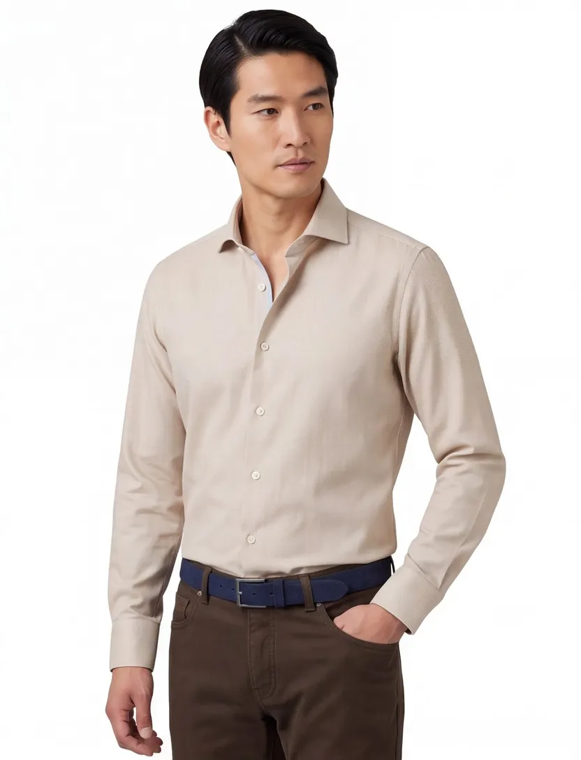 John Miller business overhemd Tailored Fit normale fit geprint beige