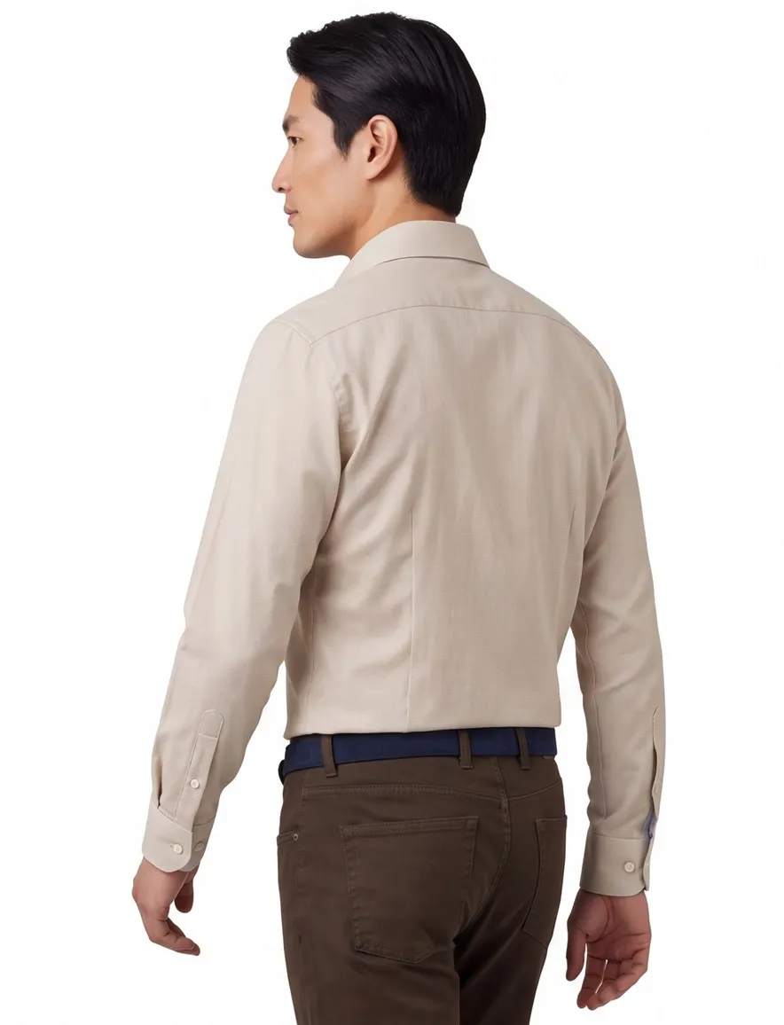 Beige John Miller business overhemd Tailored Fit normale fit geprint