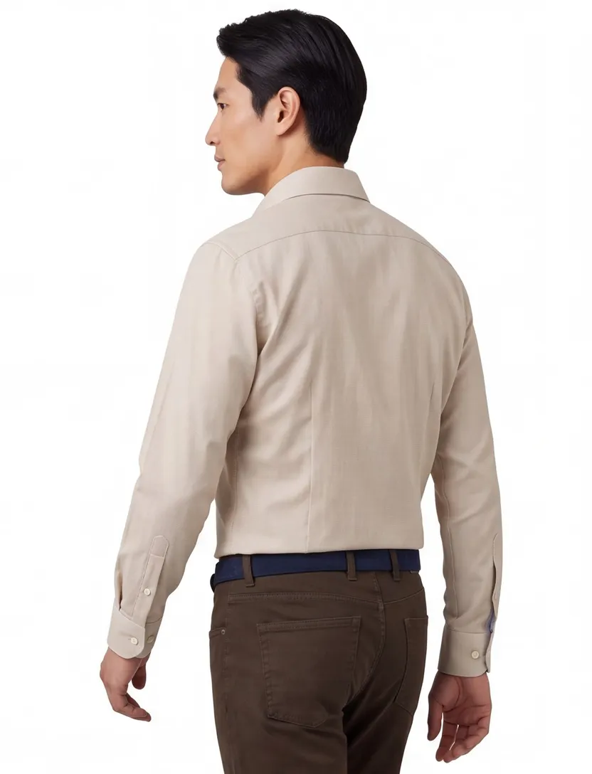 John Miller business overhemd Tailored Fit normale fit geprint beige