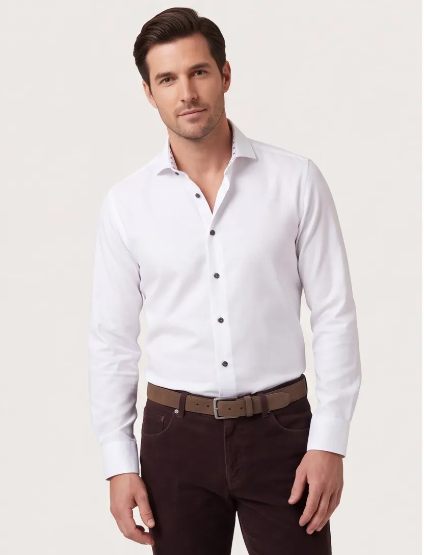 business overhemd John Miller Tailored Fit normale fit wit effen katoen