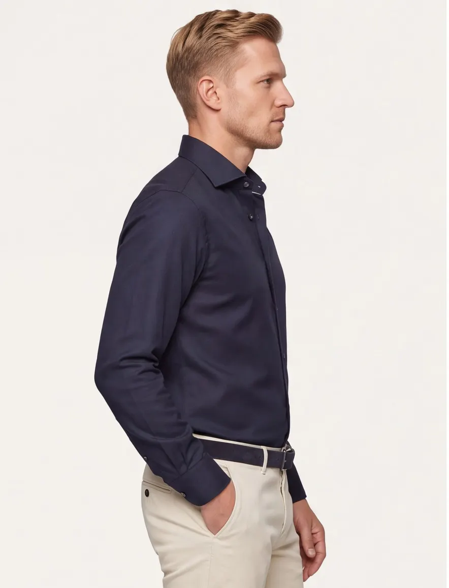 Ledub business overhemd normale fit donkerblauw effen katoen twill