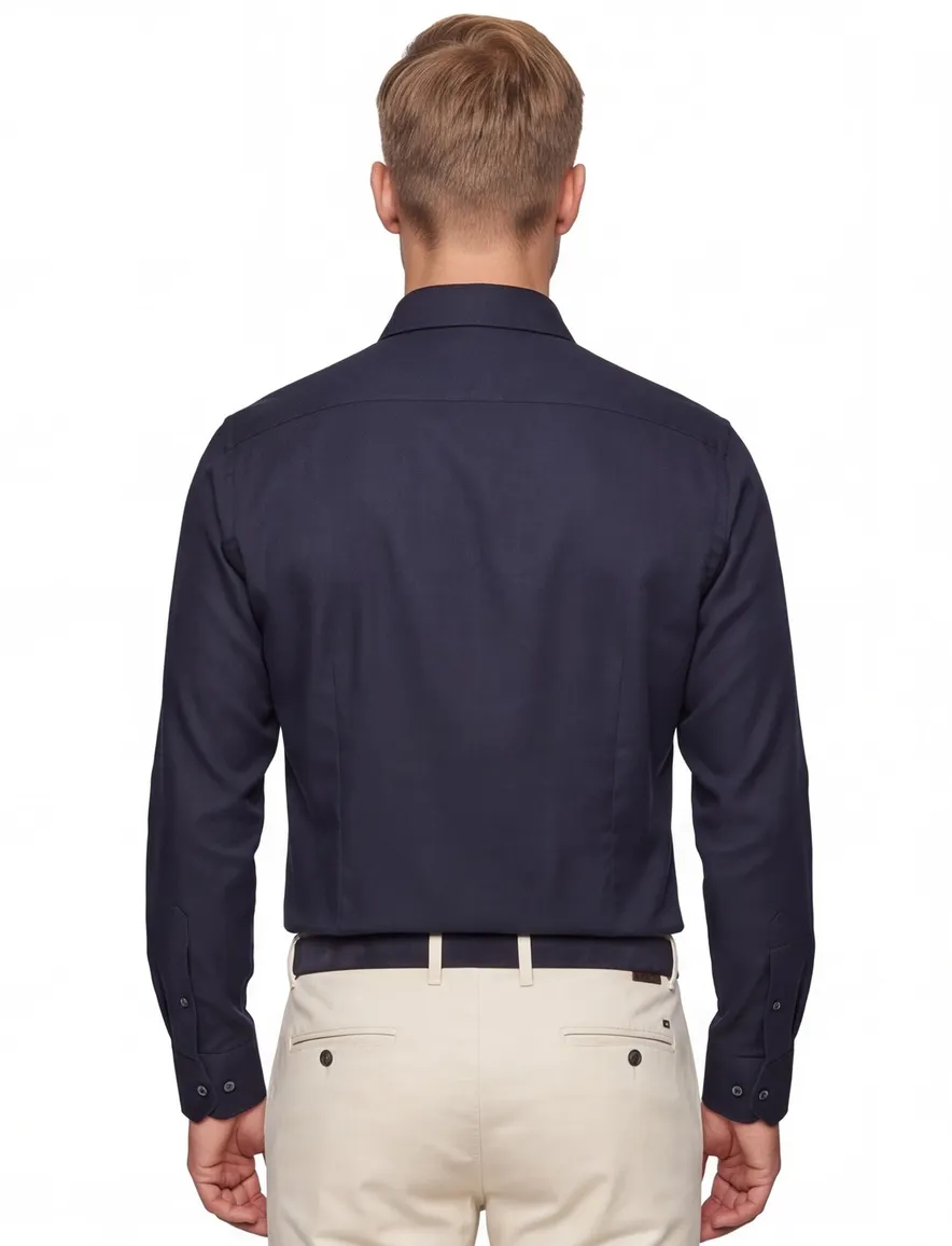 Ledub business overhemd normale fit donkerblauw effen katoen twill