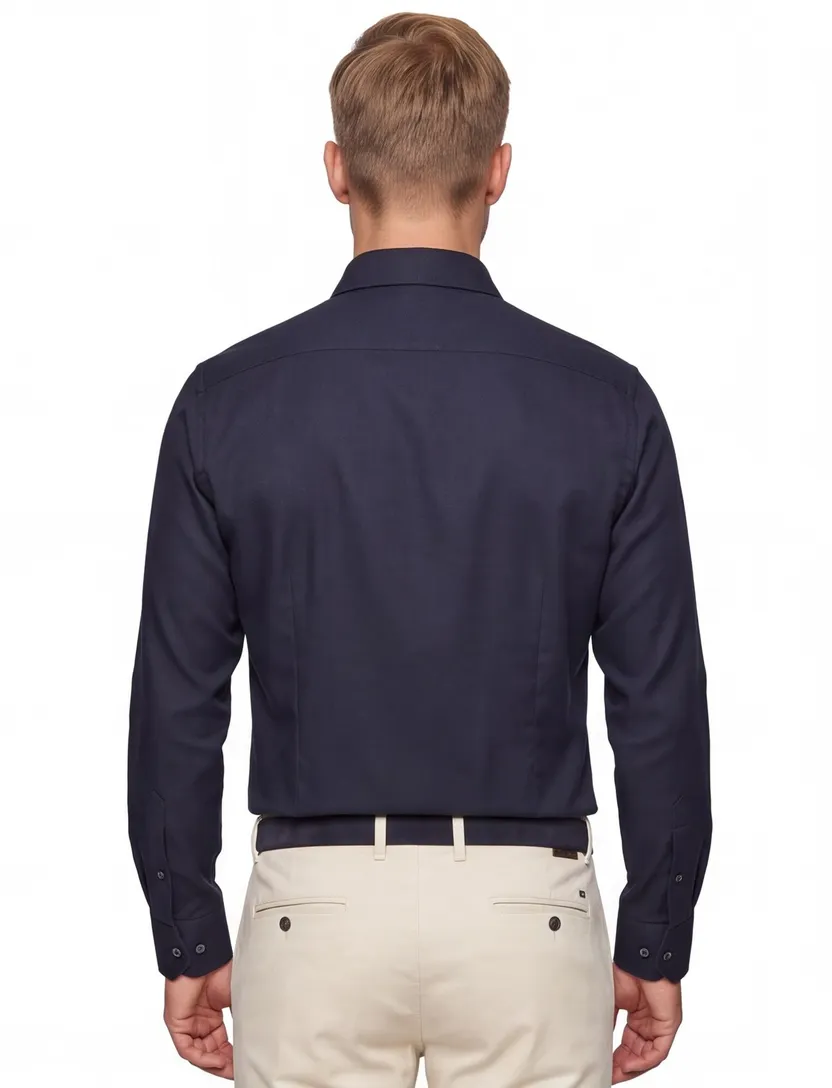 Ledub business overhemd normale fit donkerblauw effen twill katoen