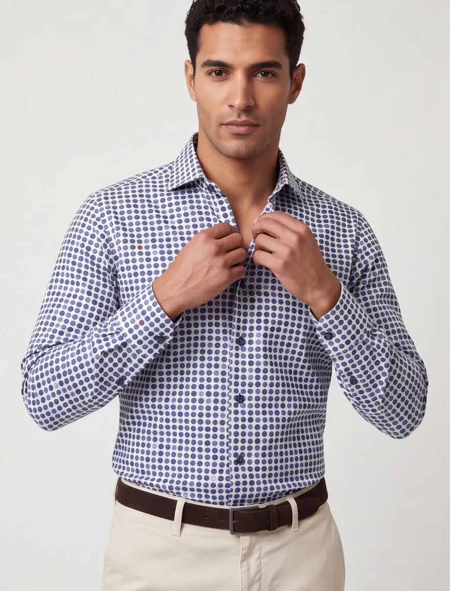 Ledub overhemd donkerblauw geprint