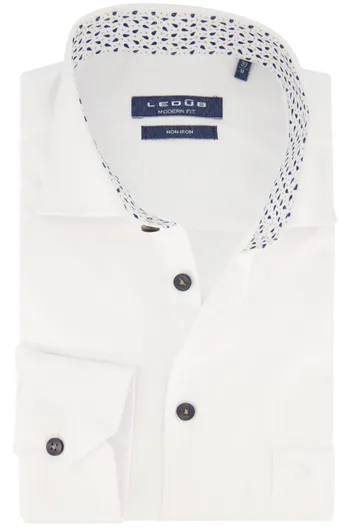 Ledub Ledub business overhemd normale fit wit effen katoen wide spread