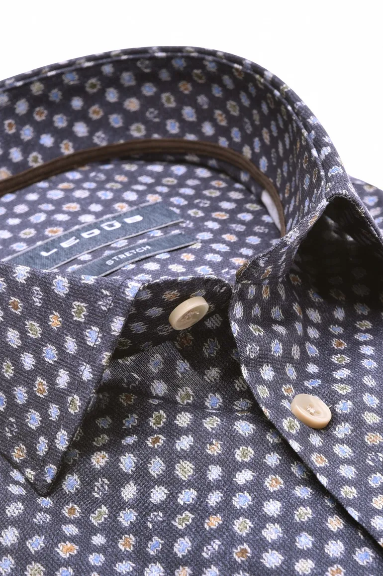 Ledub overhemd donkerblauw geprint