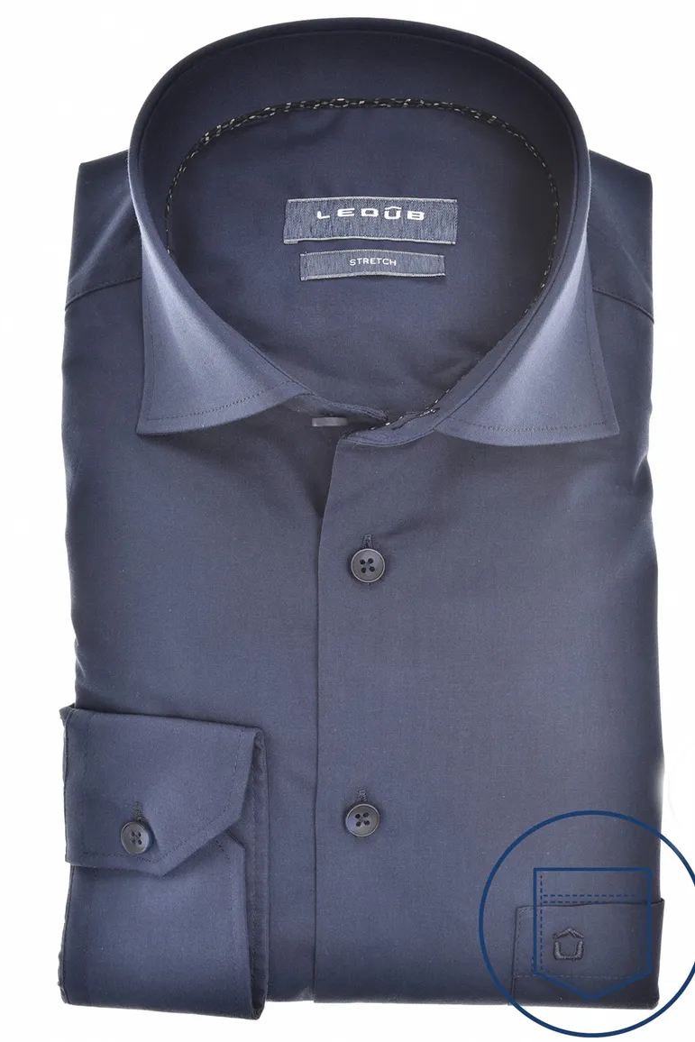 Ledub overhemd donkerblauw effen