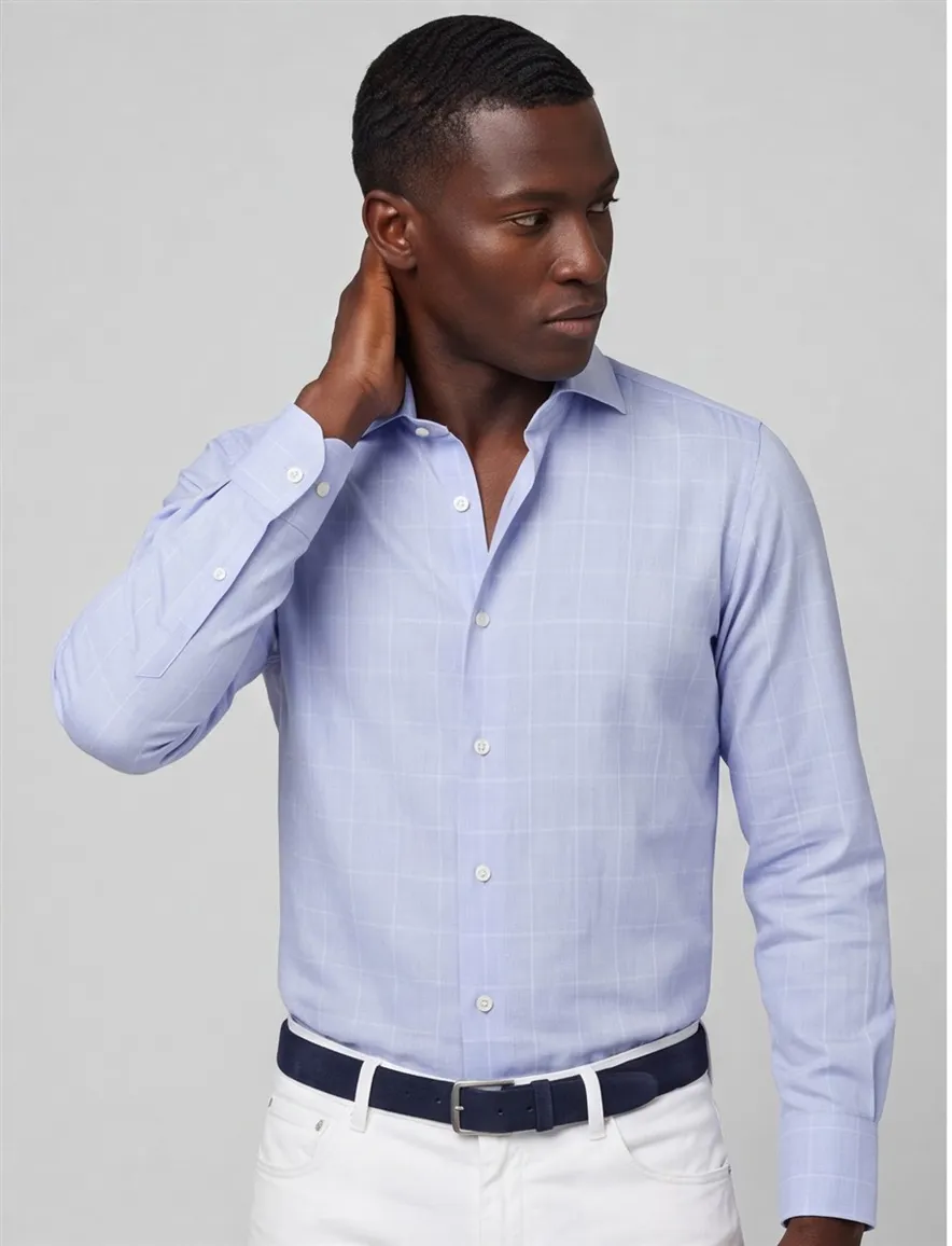 John Miller overhemd Tailored Fit lichtblauw geruit katoen