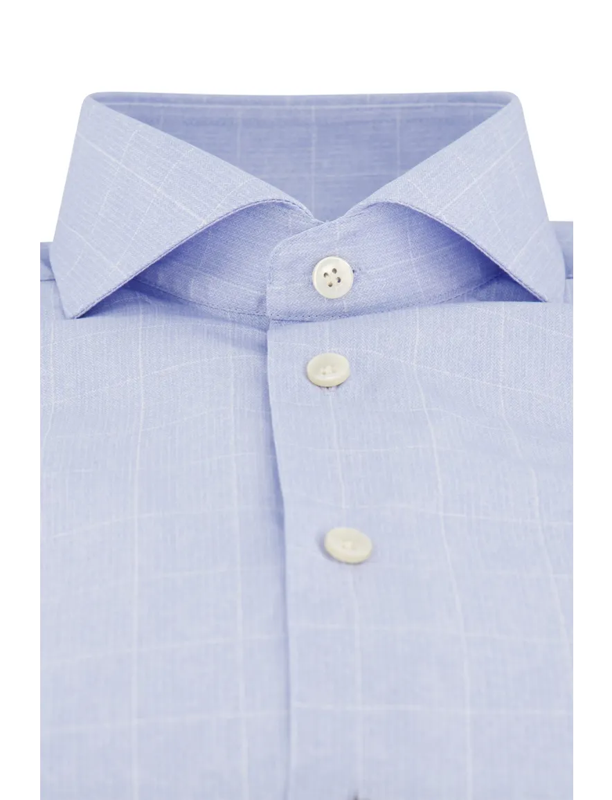 John Miller overhemd Tailored Fit lichtblauw geruit katoen