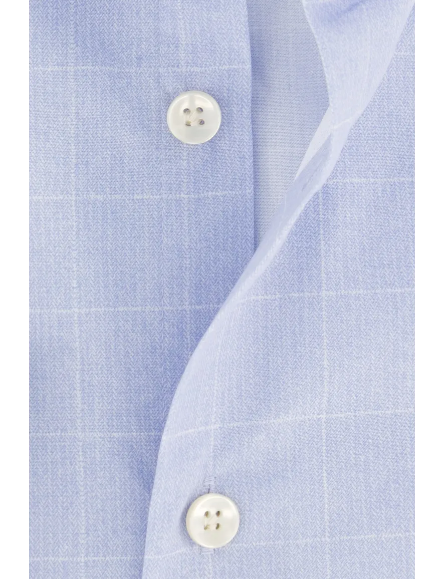 John Miller overhemd Tailored Fit lichtblauw geruit katoen