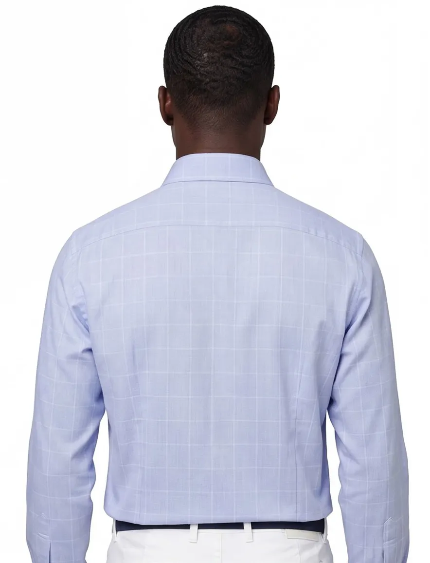 John Miller overhemd Tailored Fit lichtblauw geruit katoen
