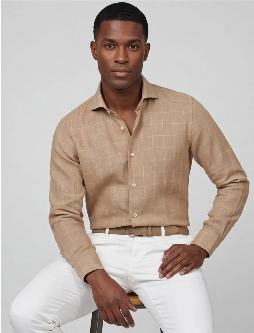 John Miller overhemd bruin Tailored fit