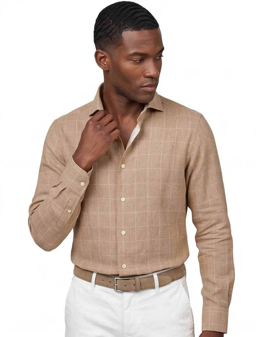 John Miller overhemd bruin Tailored fit