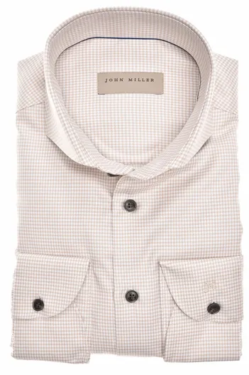 John Miller John Miller strijkvrij overhemd normale fit beige geruit katoen