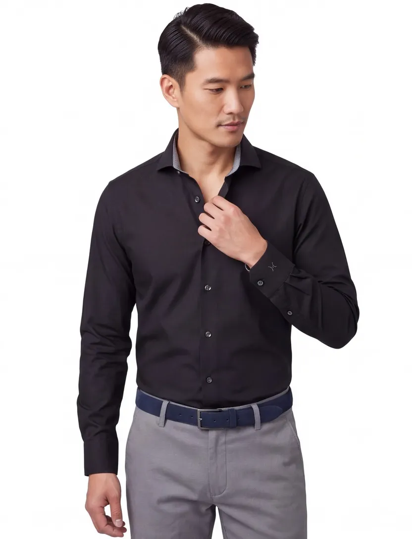 John Miller overhemd normale fit zwart effen katoen stretch