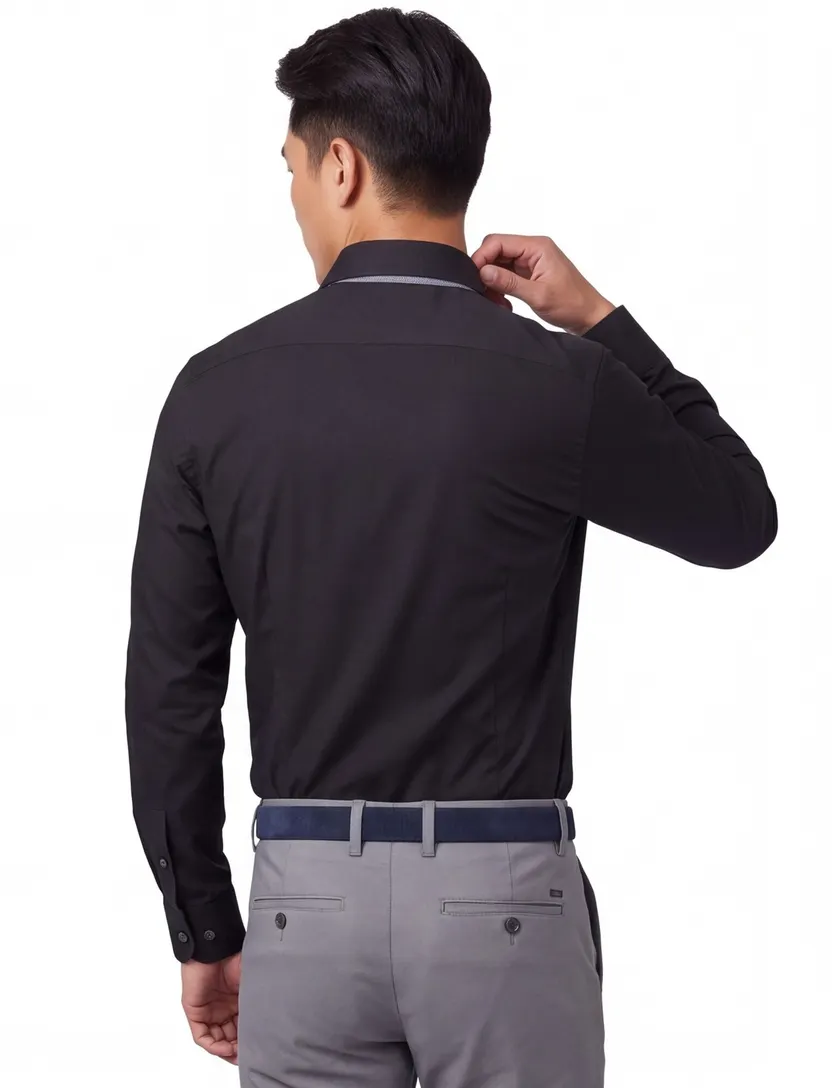 John Miller overhemd normale fit zwart effen katoen stretch