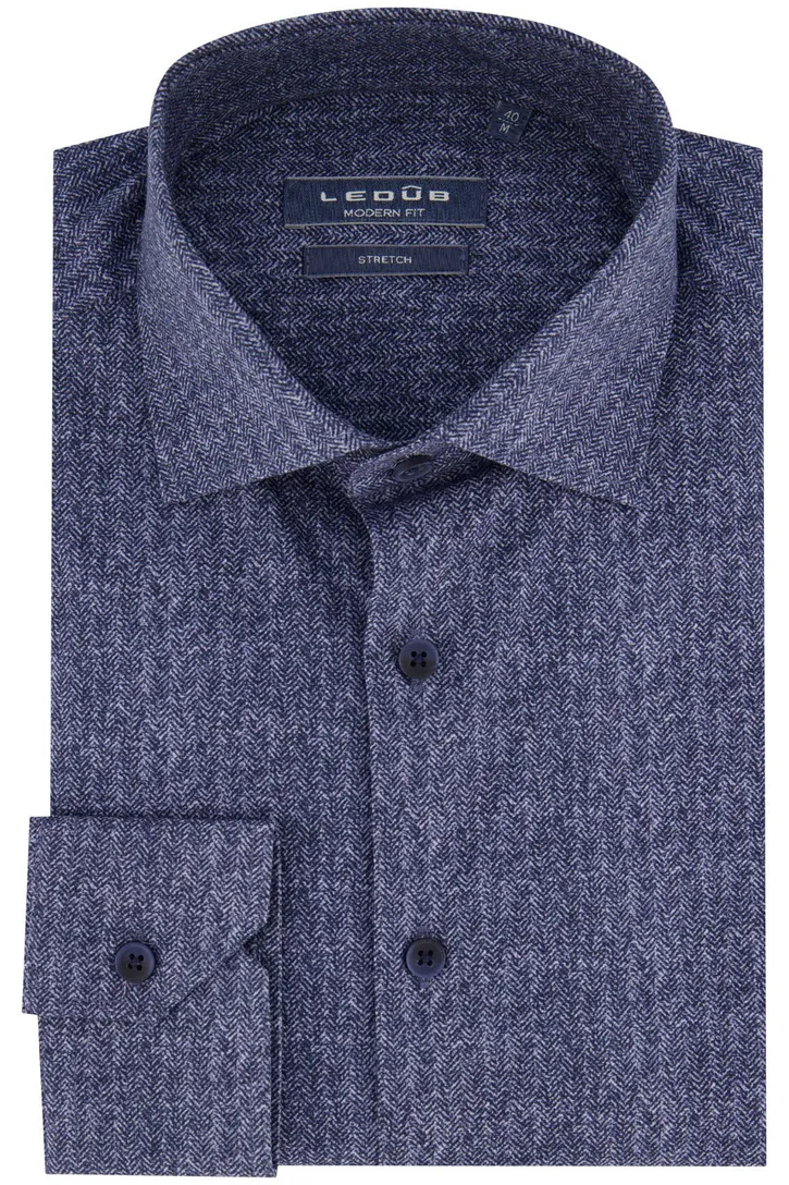Ledub zakelijk overhemd Modern Fit New normale fit donkerblauw geprint katoen
