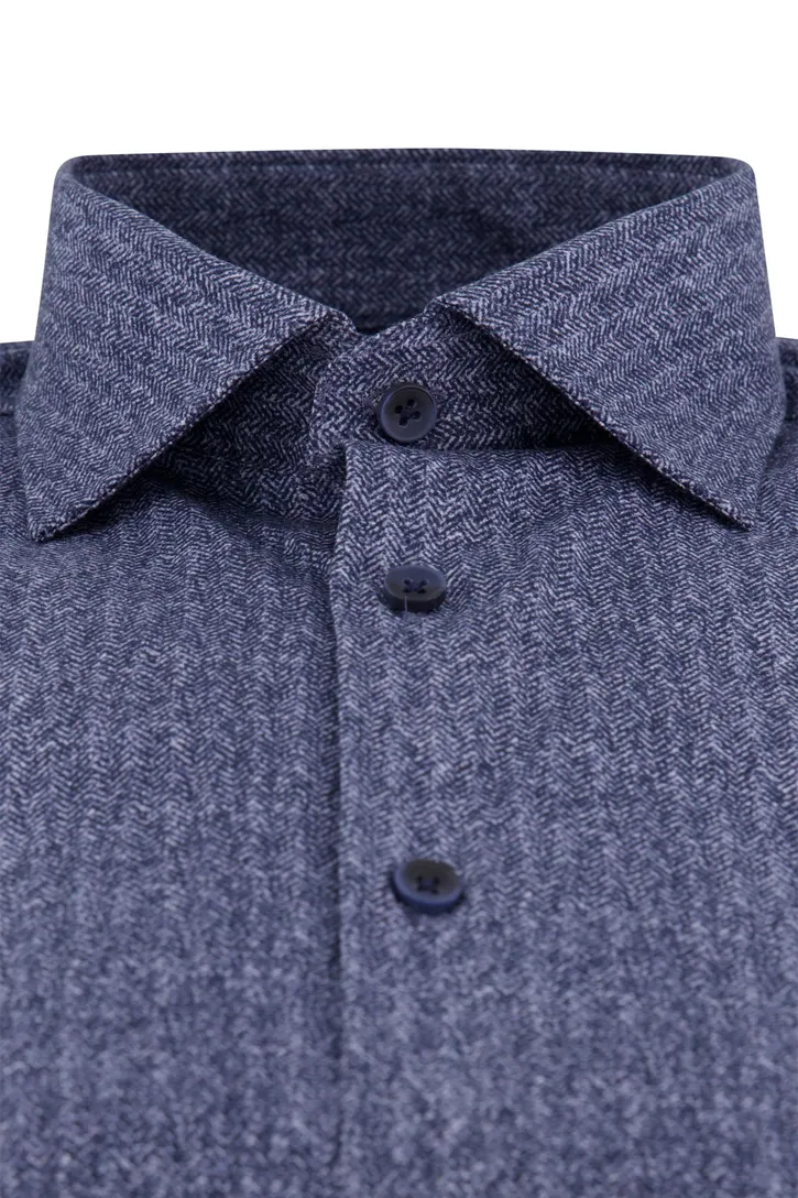 Ledub zakelijk overhemd Modern Fit New normale fit donkerblauw geprint katoen