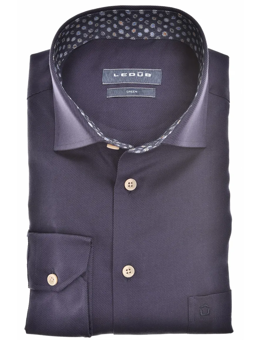 Ledub overhemd donkerblauw effen