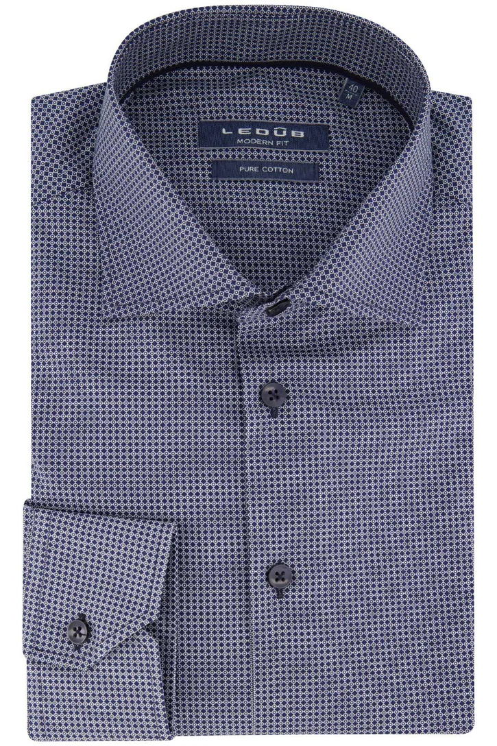 Ledub business overhemd normale fit donkerblauw geprint katoen