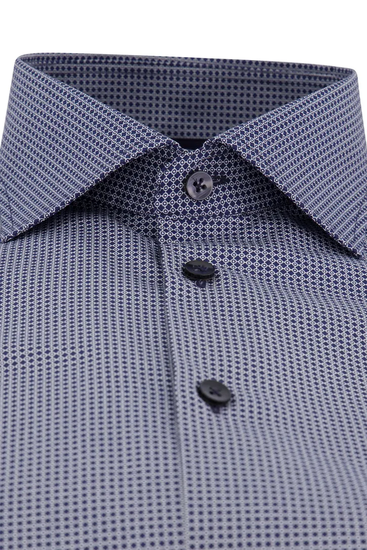 Ledub business overhemd normale fit donkerblauw geprint katoen