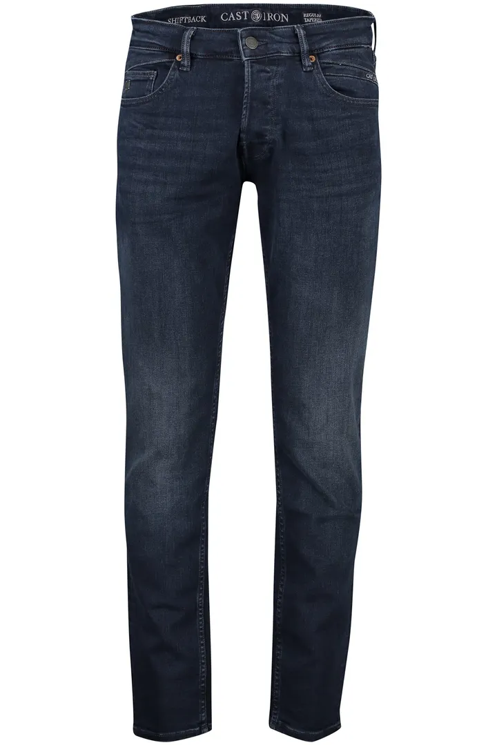 corded script denim THEREDTHREAD bk M▲ Cast Iron jeans Shiftback tapered fit donkerblauw | Schulte Herenmode